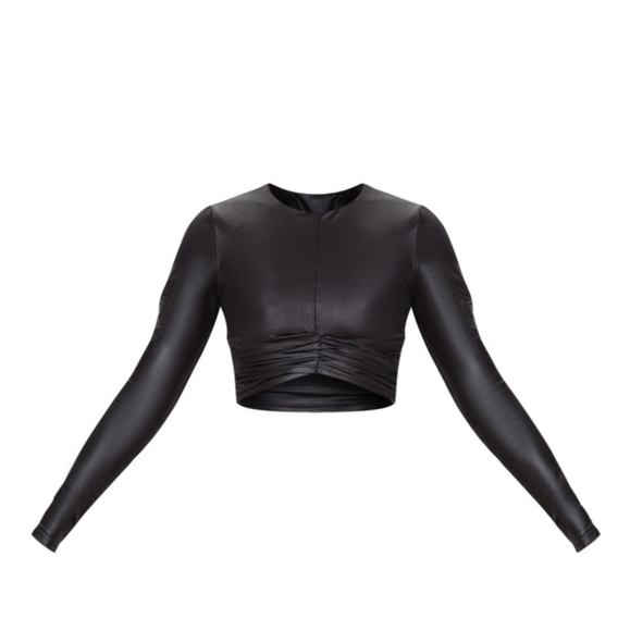 NWT Prettylittlethings Black Shine Cross Front Long Sleeve Gym Top  Size 6 - Picture 5 of 5
